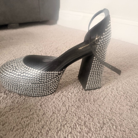 Larroude Black Platform Block Heels with Silver Crystal Accents (BRAND NEW) - Picture 7 of 9